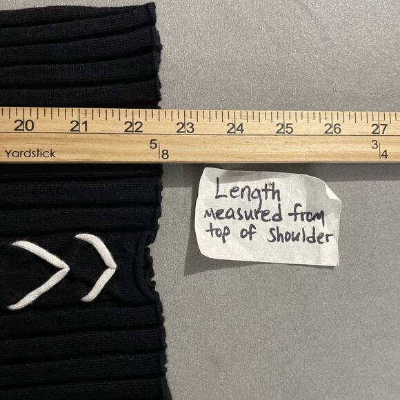 Y2K Turtleneck Sweater Size Medium Black Ribbed Knit White Stitching Avant Garde - Picture 8 of 8